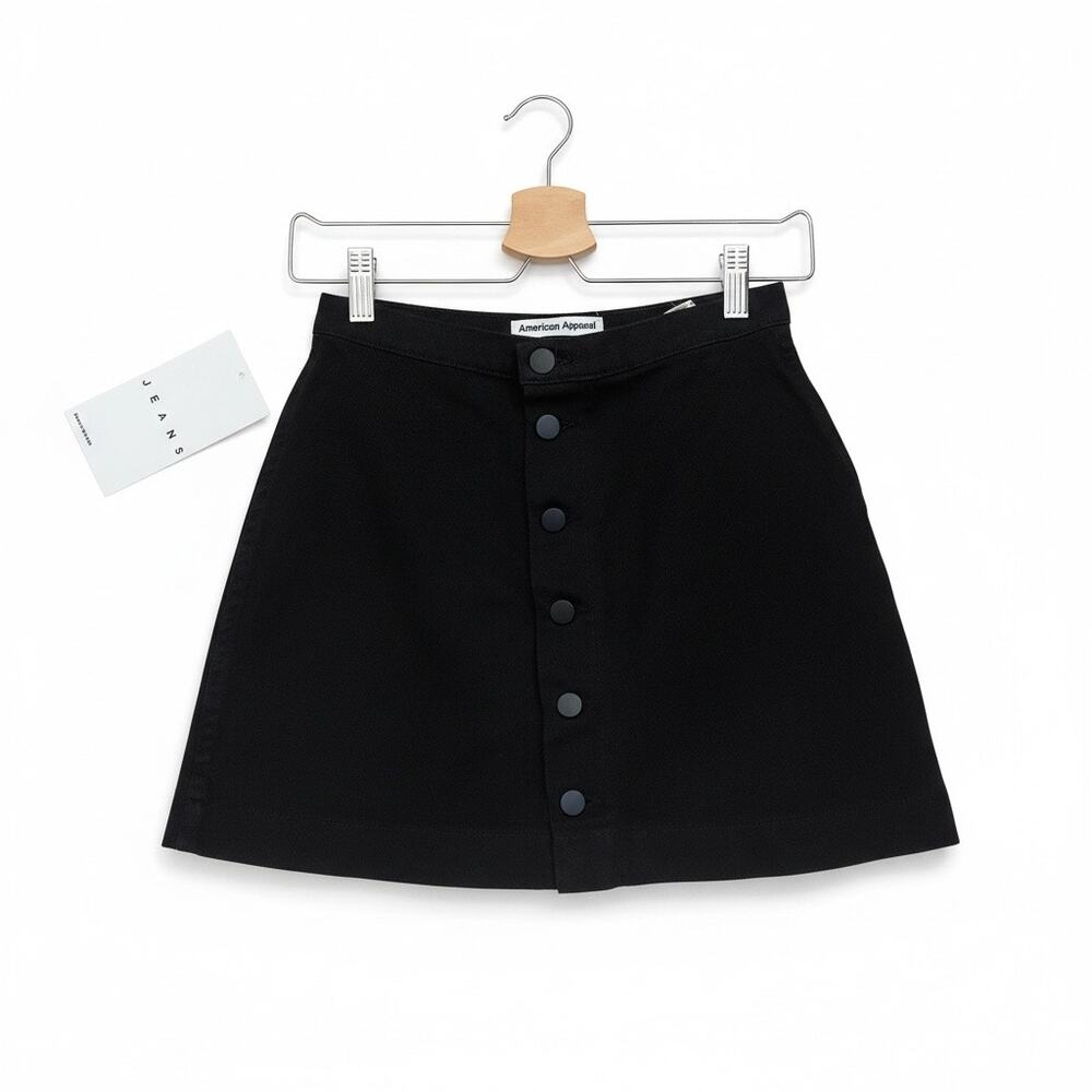 NWT American‎ Apparel A-Line Button Black Denim Mini Skirt Size Small